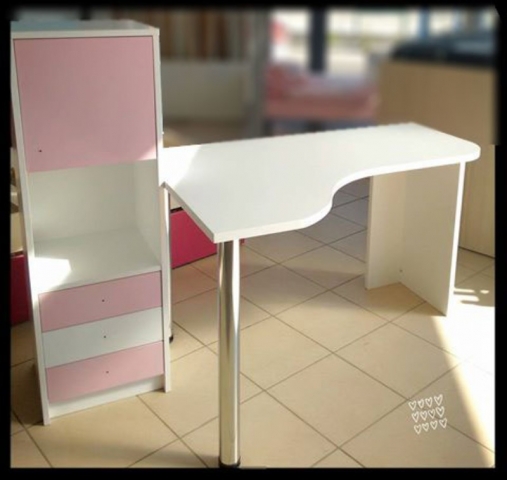 παιδικό γραφείο με ντουλάπα συρταριέρα ροζ λευκό