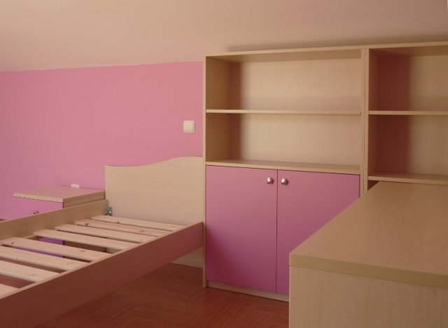 παιδικό κρεβάτι σέτ με ντουλάπα βιβλιοθήκη ρόζ